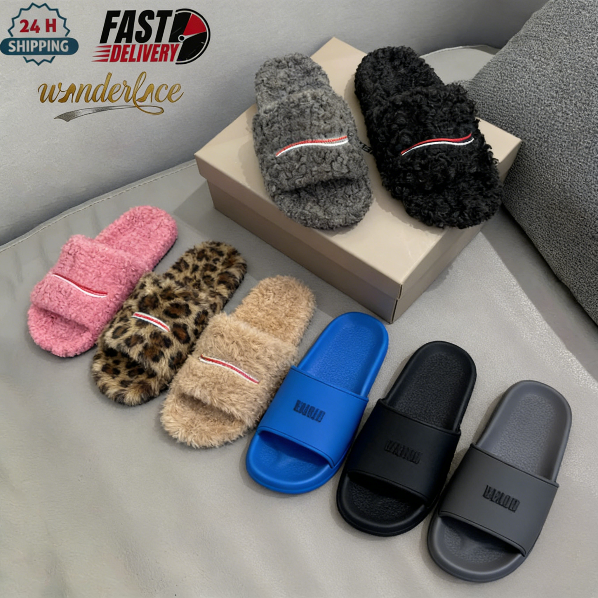 Women Fur Slides Furry Slippers Designer Mules Fall Winter Homewear Slide Men Footwear Paris Luxury Comfortable Fuzzy Flip Flop Fluffy Wool