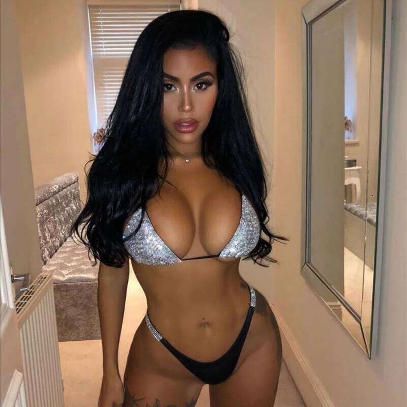 Luxury Shiny Bling Rhinestone Female Swimsuit Women Swimwear Two-pieces Bikini sets Halter Bather Bathing Suit Swim Y260303