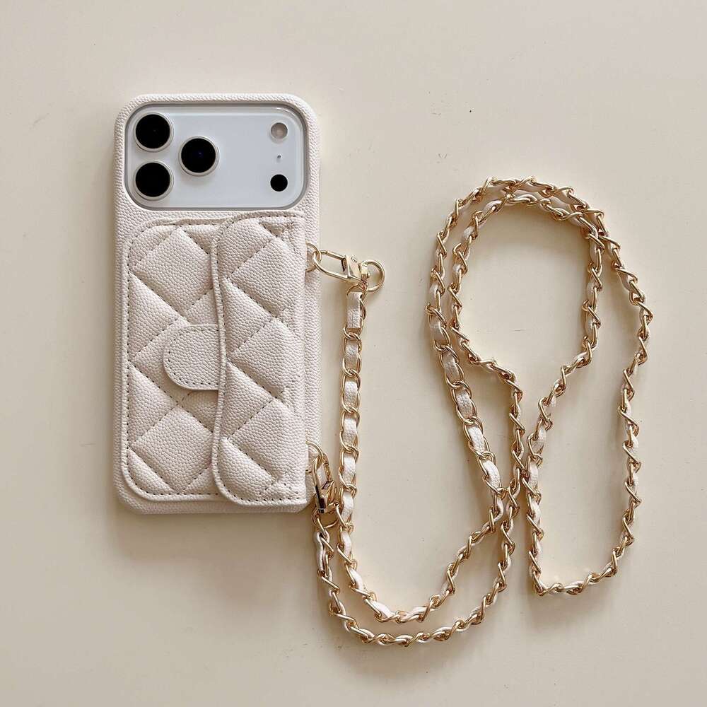 2026 New Model Phone case for iPhone Chic style lychee pattern card slot case iPhone 17 with crossbody strap suitable for 15/16/17 Pro Max three guara