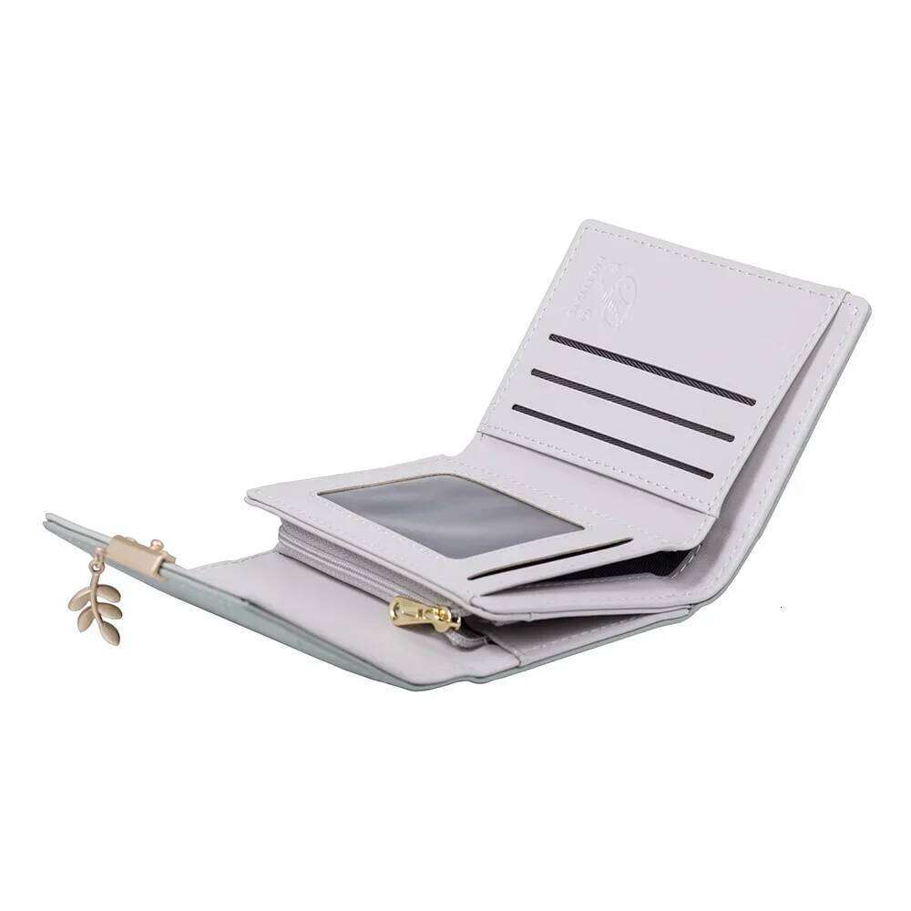 Ins Small Short Wallet Woman New High Texture PU Diamond Check Leaf Pendant Three Fold Bag Multi-card Folding Student Coin C260304