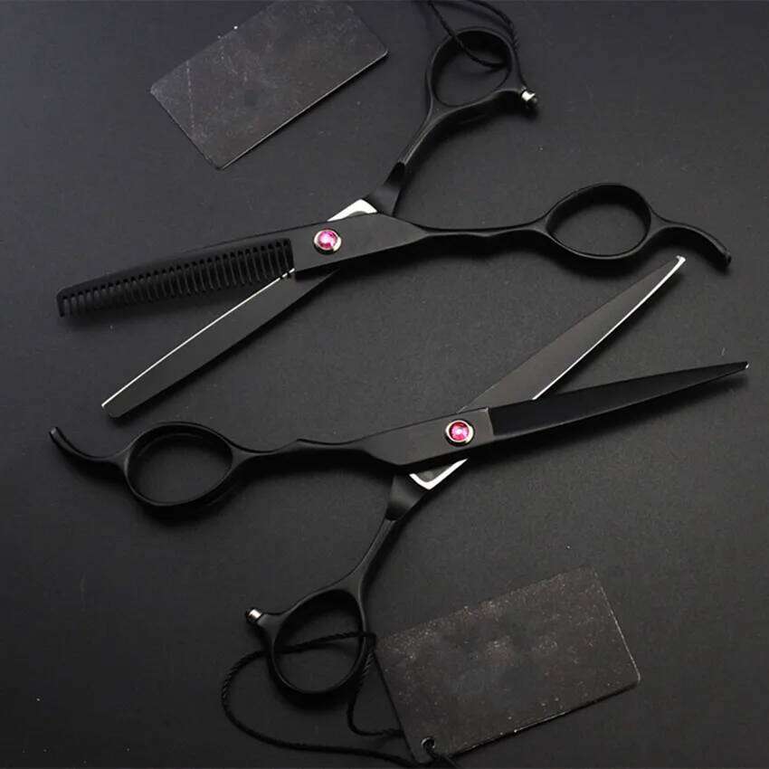 Professional Left hand japan 440c 6 5.5 inch BLACK cut hair set cutting barber thinning shears hairdressing scissors H260303