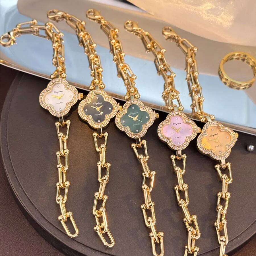 Fashionable Ladies Quartz Watch with U-Shaped Chain Bracelet DiamondLuxuryFour-leaf Clover High-End Sensation Women's Wristwatch XJ260303