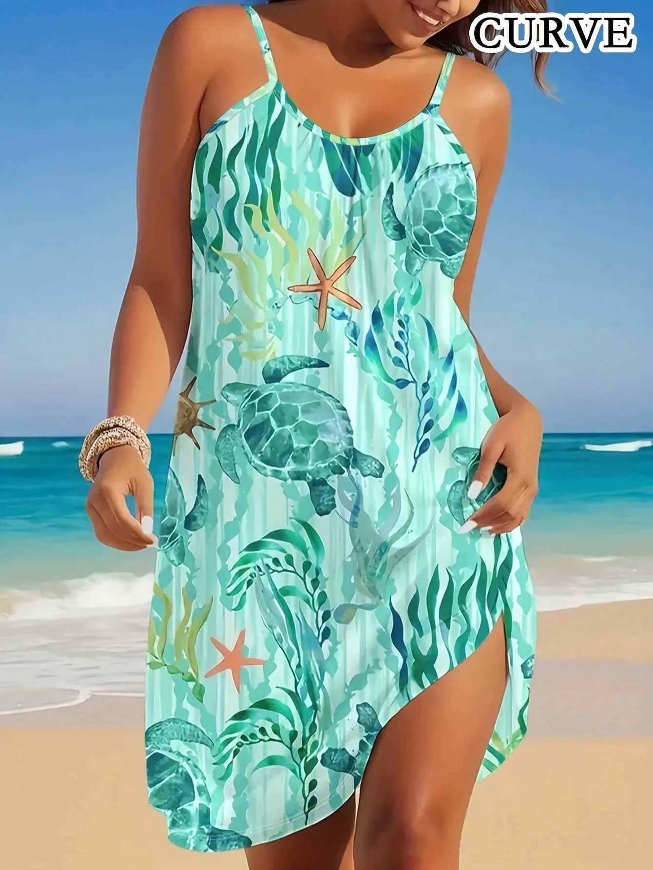 Plus Size Summer Vacation Style Sleeveless Long Round Neck Vest Dress Womens Casual Crew Neckline Sleeveless Dress M260304