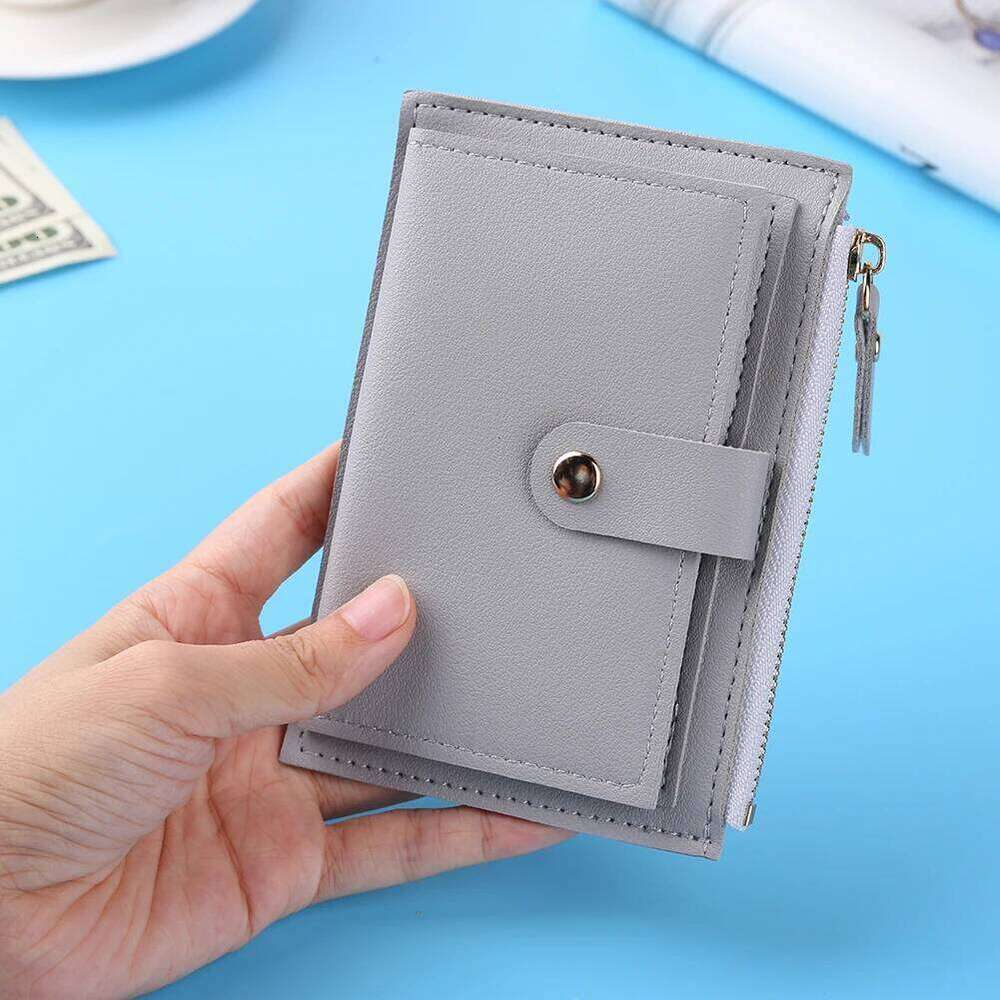 Women Fashion Credit Holder Leather Multi-slot Zipper Small Wallet Solid Color Card Case Ladies Casual Mini Coin Purse C260304
