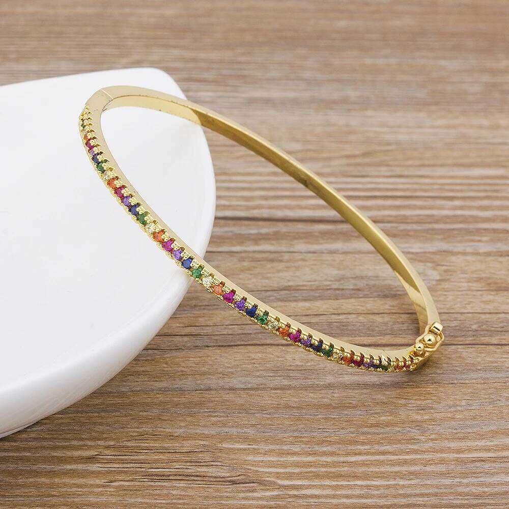 Nidin New Design High Quality Charm Rainbow Bracelet Copper Zirconia Rhinestone Cuff Bangle Trendy Jewelry Gift For Women Girls XJ260303