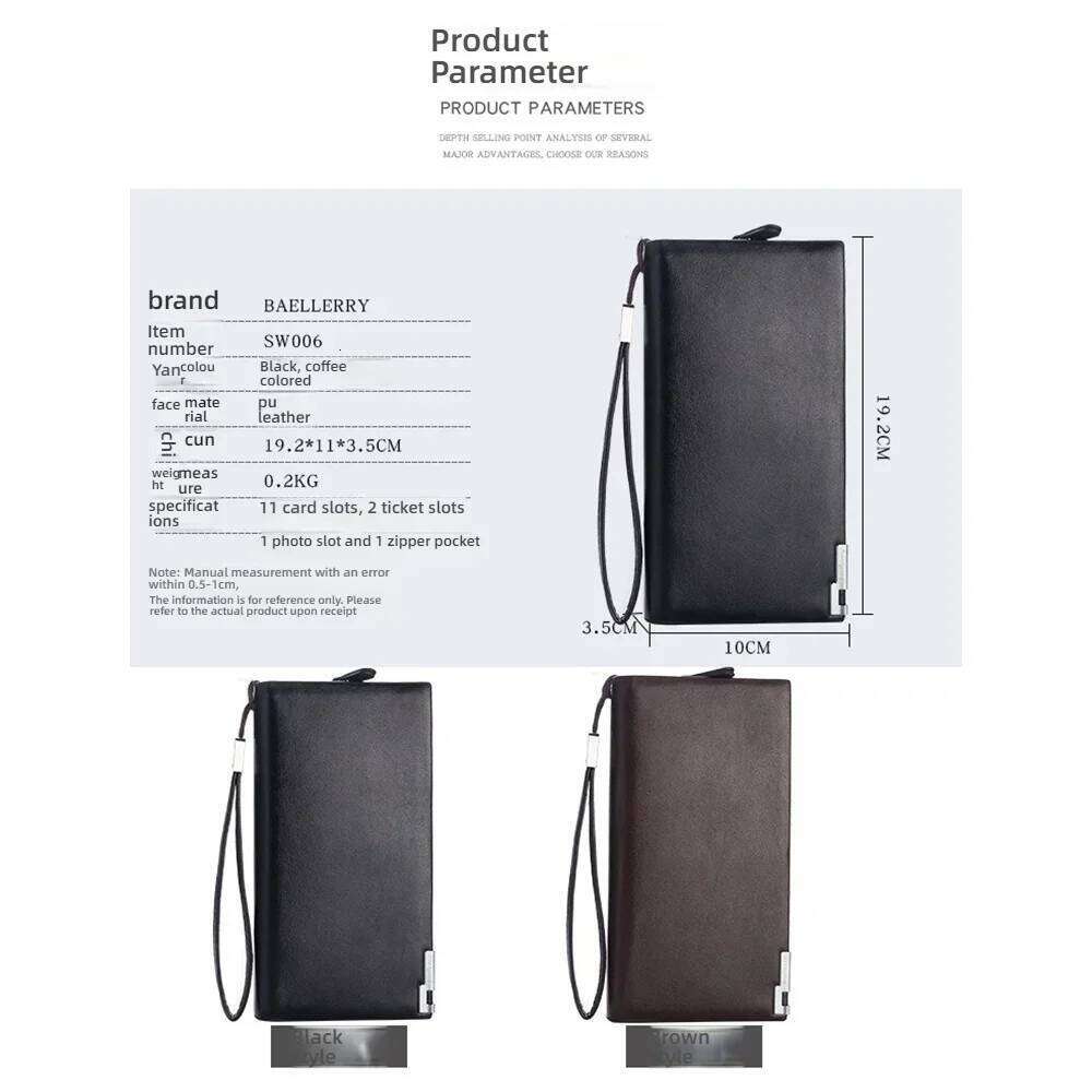 Executive PU Leather Long Wallet, Large Capacity Zipper Closure with Passport Slot & RFID Protection C260304