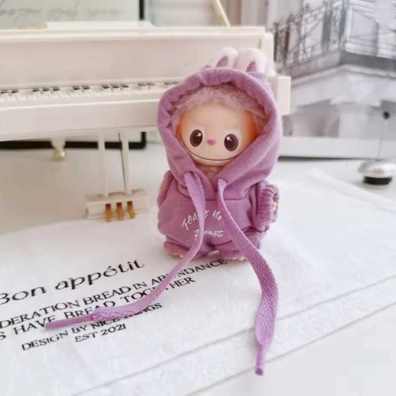 Letter Print Hooded Jumpsuit for 10cm Labubu V4 & Pin for Love Series Dolls Casual Fashion AccessoriesT260304