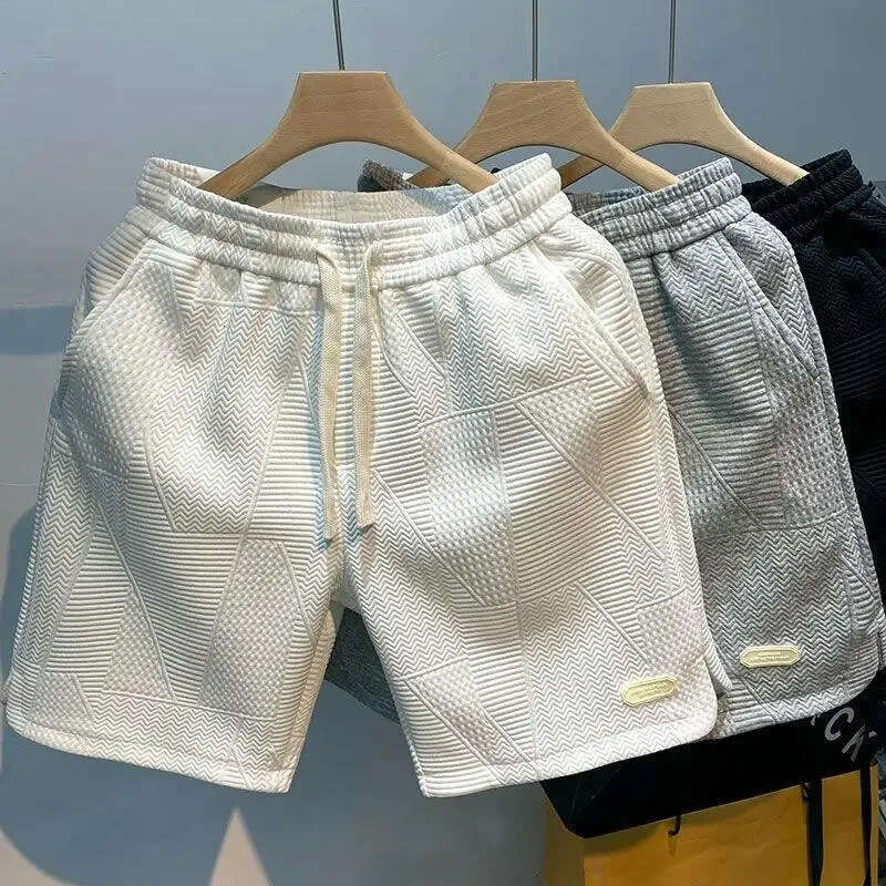 Men's Shorts Summer Running Men Casual Jogging Sport Short Pants Wave Pattern Solid Color Drawstring Loose Dry Gym Sports Men's Clothing