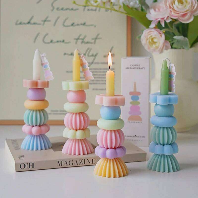 Stackable Rainbow Scented Decorative Candles for Home, Building Blocks, Conical Candle, Modern Home Decoration W260304