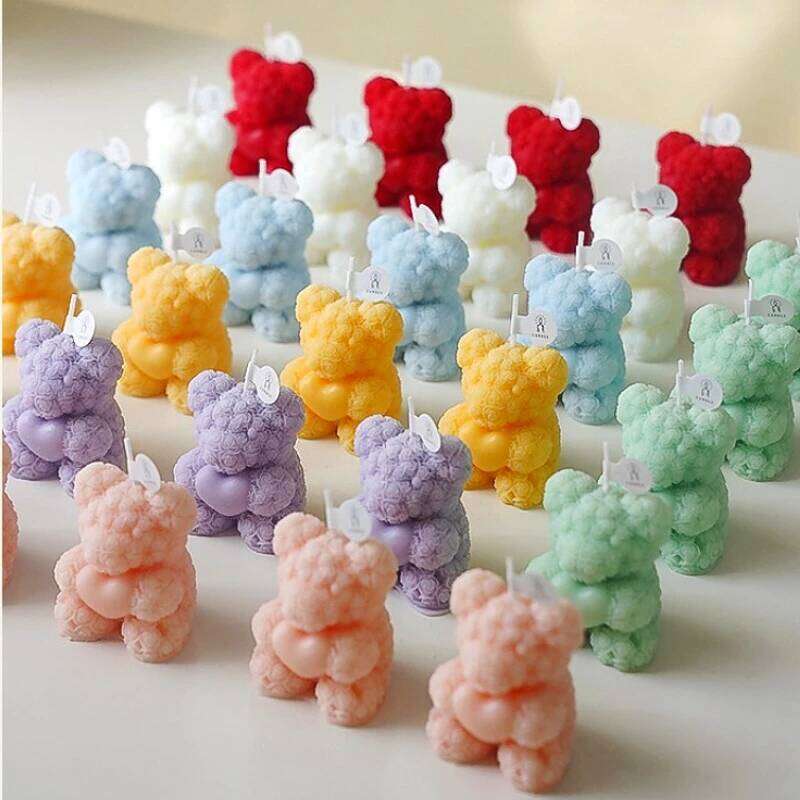 Pink Teddy Bear Scented Aesthetic Decorative Candles Home, Personalized Smokeless Candles, Gift Set for Guests W260304