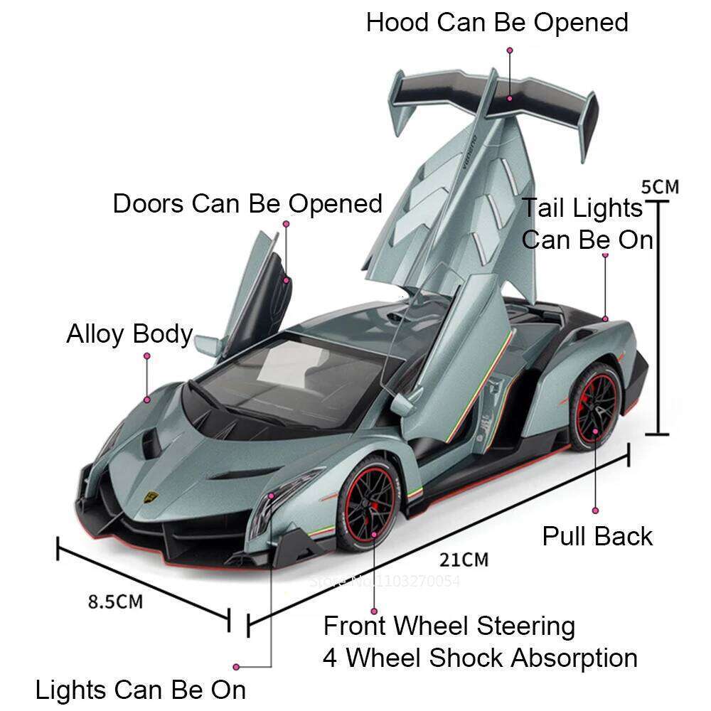 1:24 Scale Prado Lambor Veneno Alloy Diecast Model Toys Car Sound Light Exquisite Models Doors Opened Miniature Vehices Boy Gift Z260303