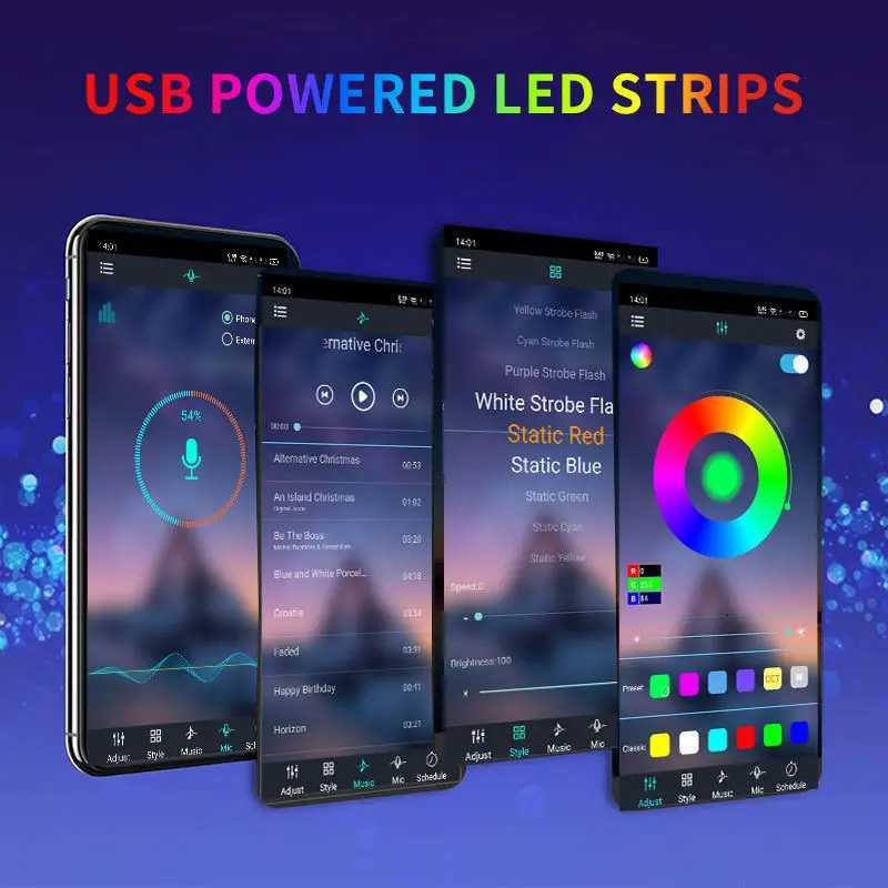 5050 RGB USB LED Strip 5V Bluetooth WiFi Control 16 Million Colors App Voice Remote for Room TV Backlight Decoration H260304