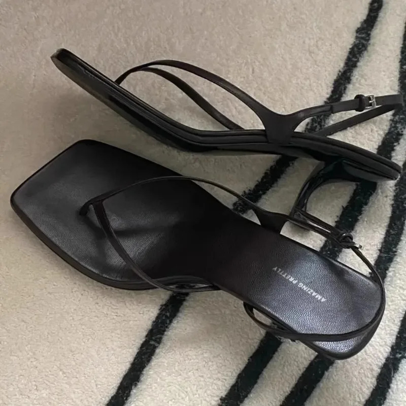 Retro Square Toe Clip Toe Sandals Kitten Heel Back Strap Brown Solid Concise French Style Sexy Fashion Women Shoes Summer Casual 260305