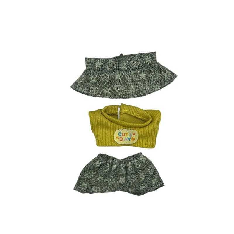 Retro Monogram Casual Set with Bucket Hat, Sweater, Phone Bag & Glasses for 17cm Labubu Dolls Blind Box Outfit AccessoriesT260304