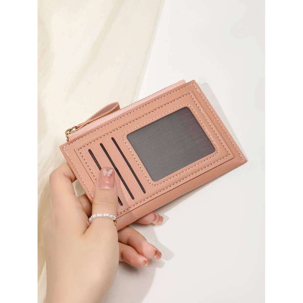 Fashionable ultra-thin women's bag simple mini compact PU leather credit card portable short multi slot zero wallet C260304