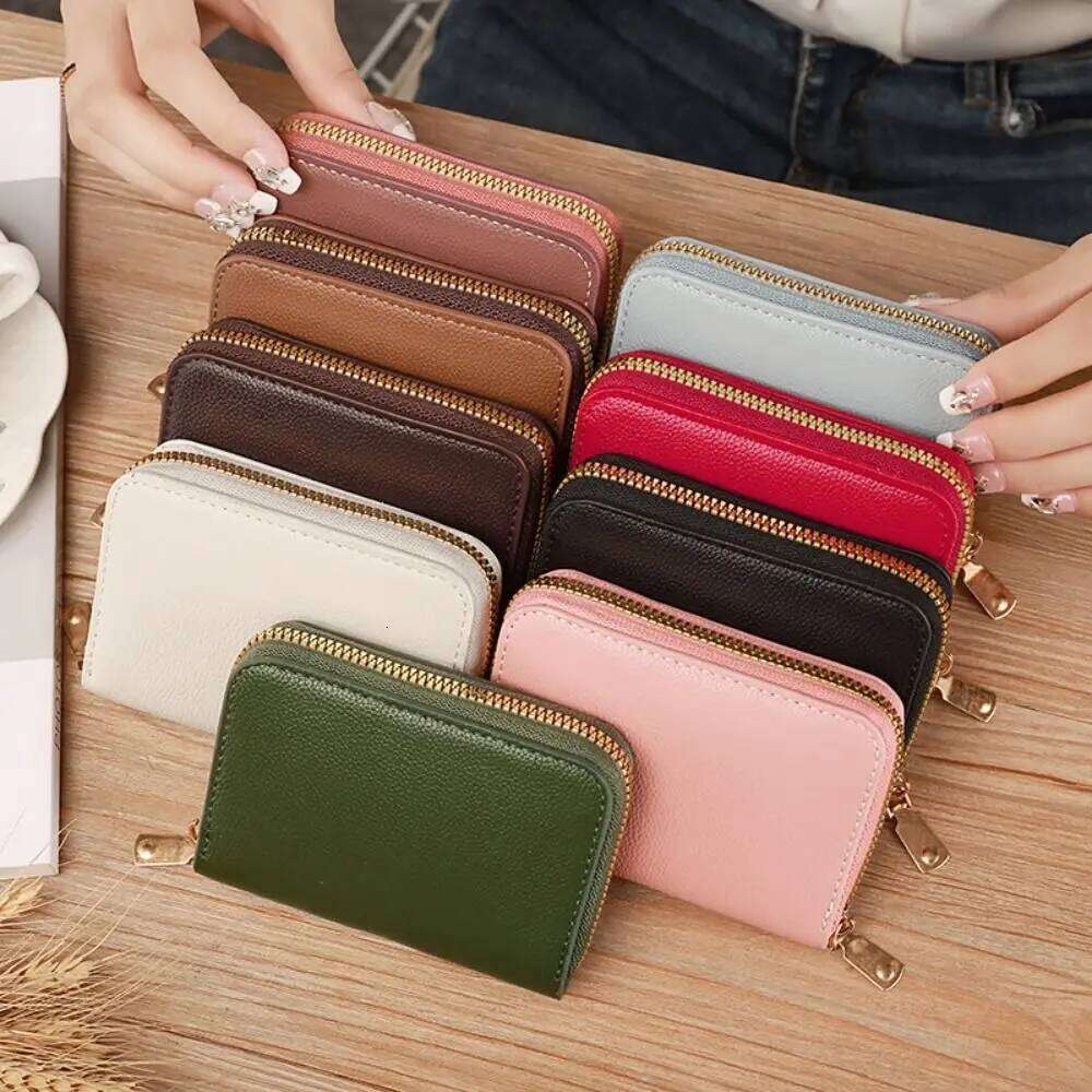 Fashion PU Leather Mini Wallet Zipper Solid Color Coin Purse Multi-card Slot Card Holder Women Girls C260304