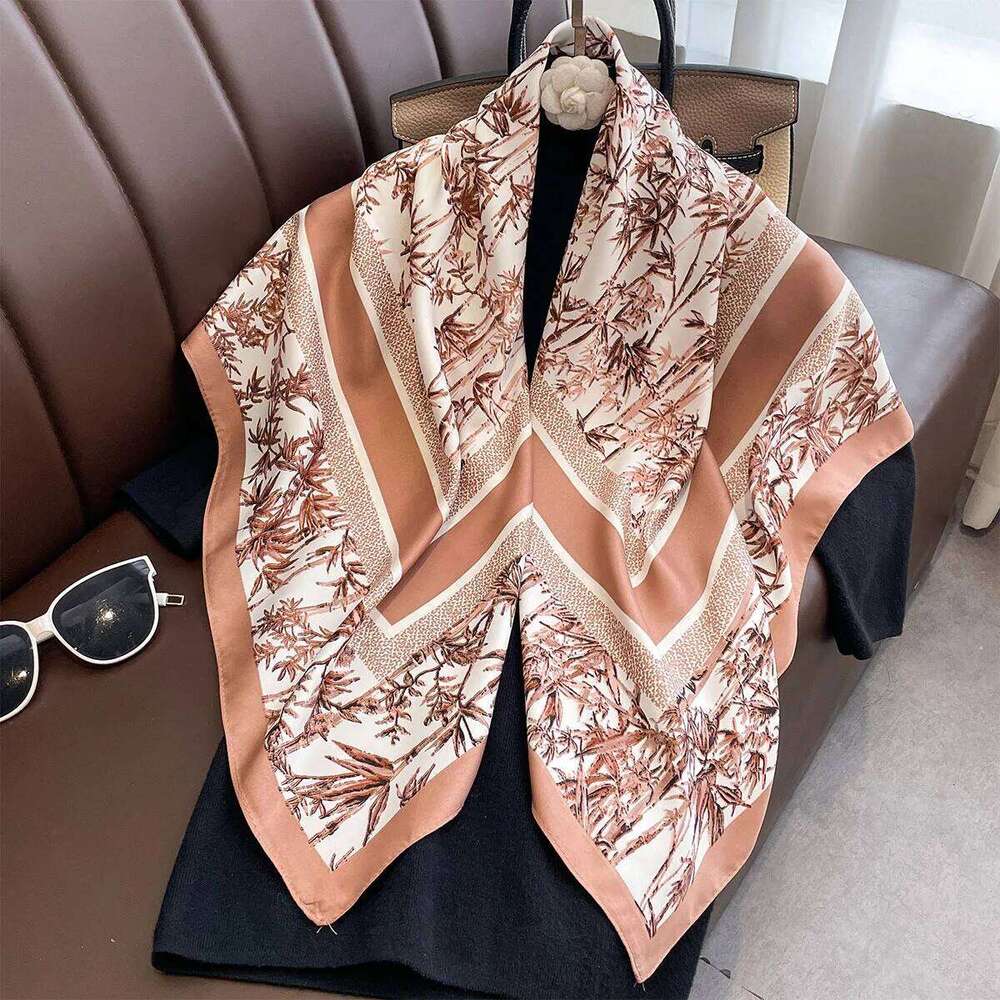 Luxury 90*90cm Square Silk For Women Fashion Neck Shawl Warps Elegant Neckerchief Bandanas Hijab Soft Stain Ladies Scarf XJ260304