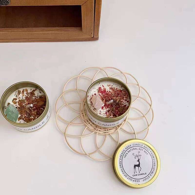 Scented Crystal Stone Dry Flower Silver Tin Hotel Wedding Ceremony Candle W260304