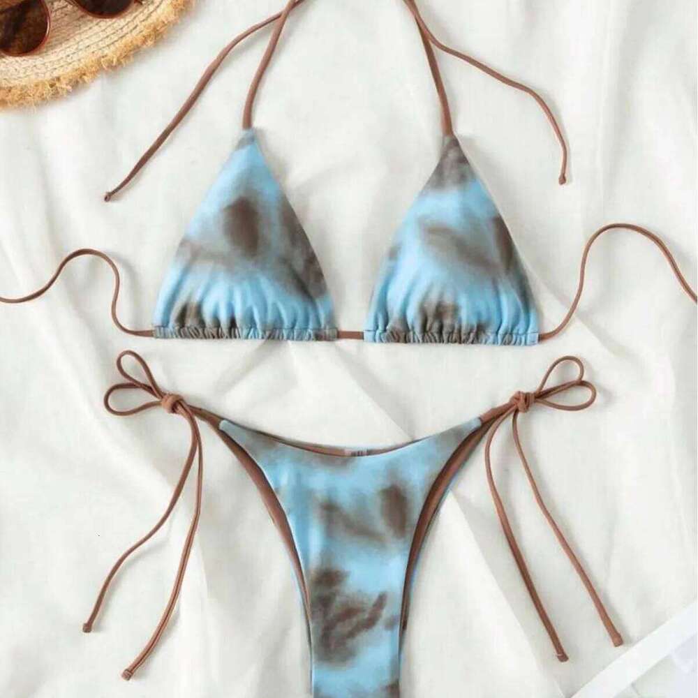Tie Dye Bikins 2025 Mini Micro String Women Swimwear Female Swimsuit Two Pieces Bikini Set Halter Bathing Suit Swim Lady Y260303