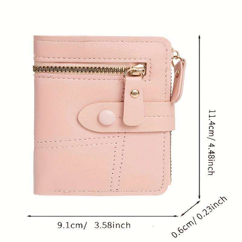 1 ladies' zippered pocket wallet with buckle closure, credit card slots, and ID holder - red foldable design that can store C260304