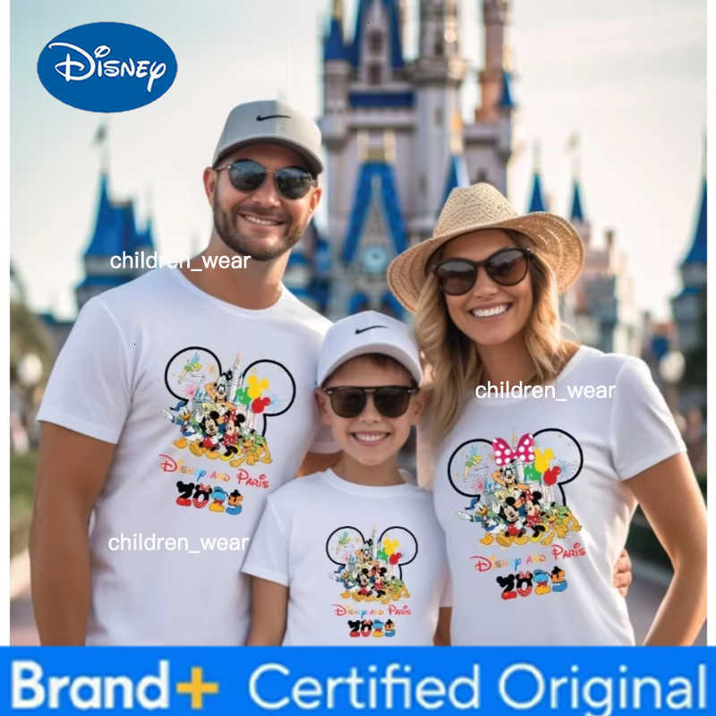 Disney Hot Sale Disneyland Paris T-Shirt 2025 Mickey Minnie Family Men Women Gift Summer High Quality Cotton Parent-Child Tshirt H260304