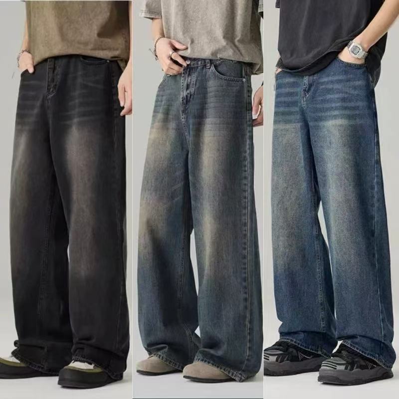 Men's Jeans Southeast Asian Washed Wide-leg Jeans Designer Pants Men's Vintage Distressed Loose Straight Pants