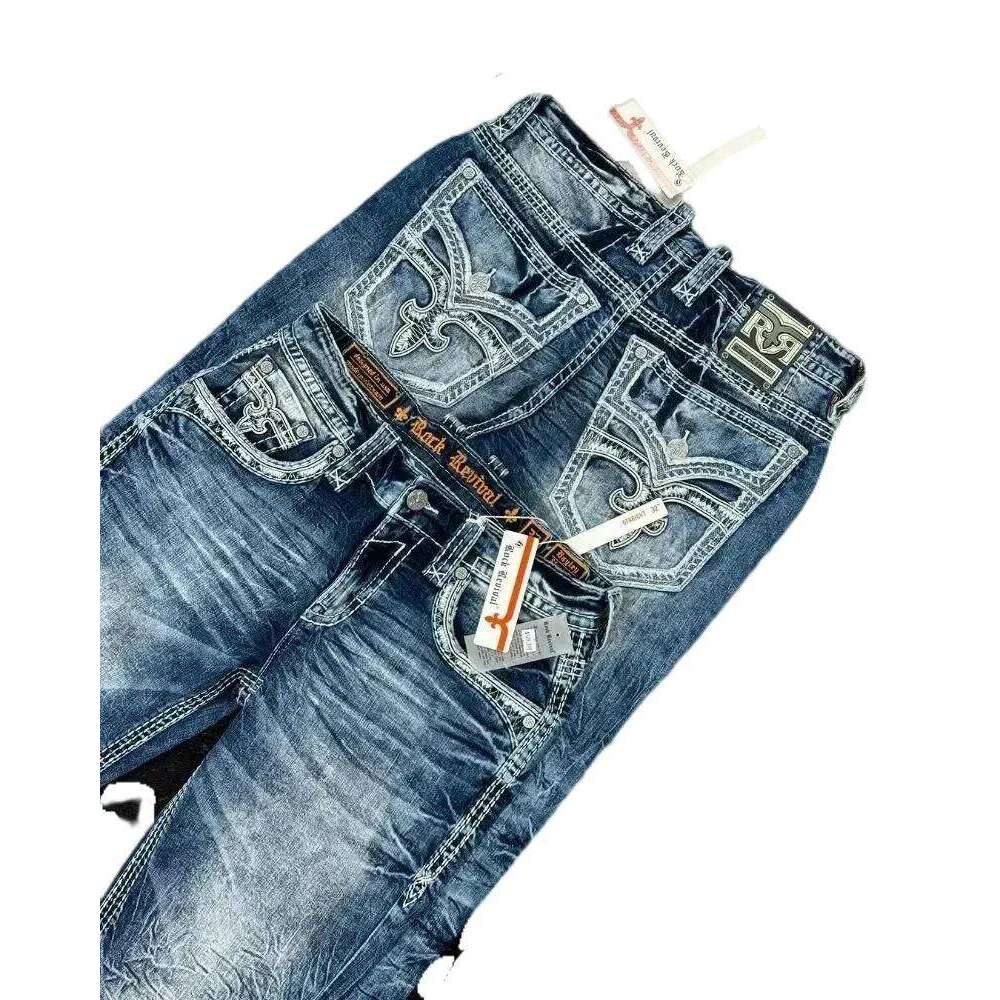 New American Style Street Wear Hip Hop Rock Revival Embroidered Loose Casual Y2k Wide Guys Men Jeans 26H0304
