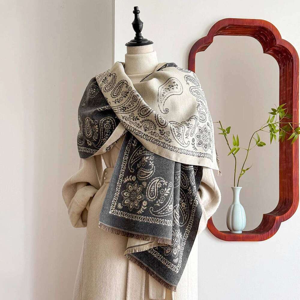 2025 Luxury Brand Cashmere Scarf for Women - Winter Geometric Printed Tasseled Shawl, Pashmina Wrap & Bandana Poncho XJ260304