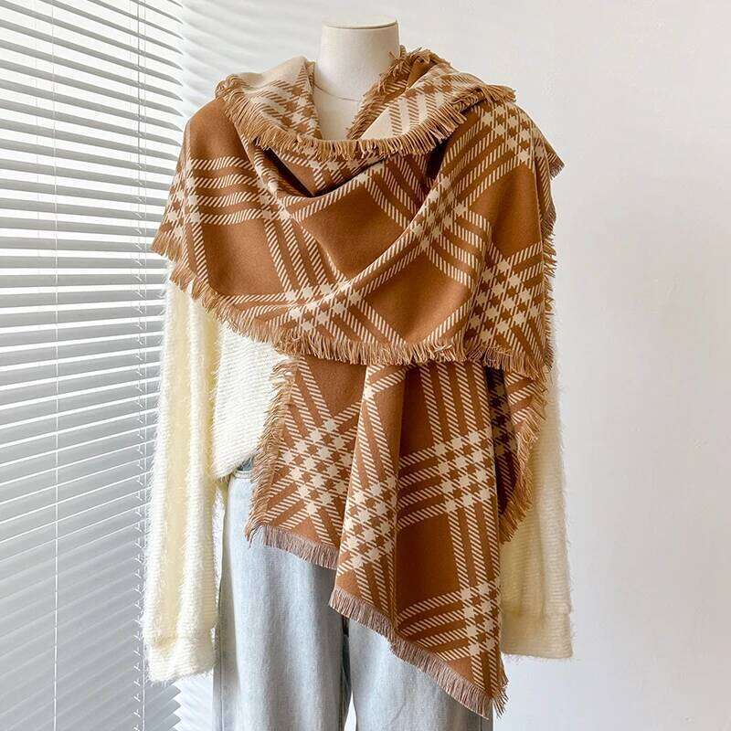 Women's Warm Imitation Cashmere Striped Scarf - Simple Thick Jacquard Design Shawl for Autumn & Winter XJ260304