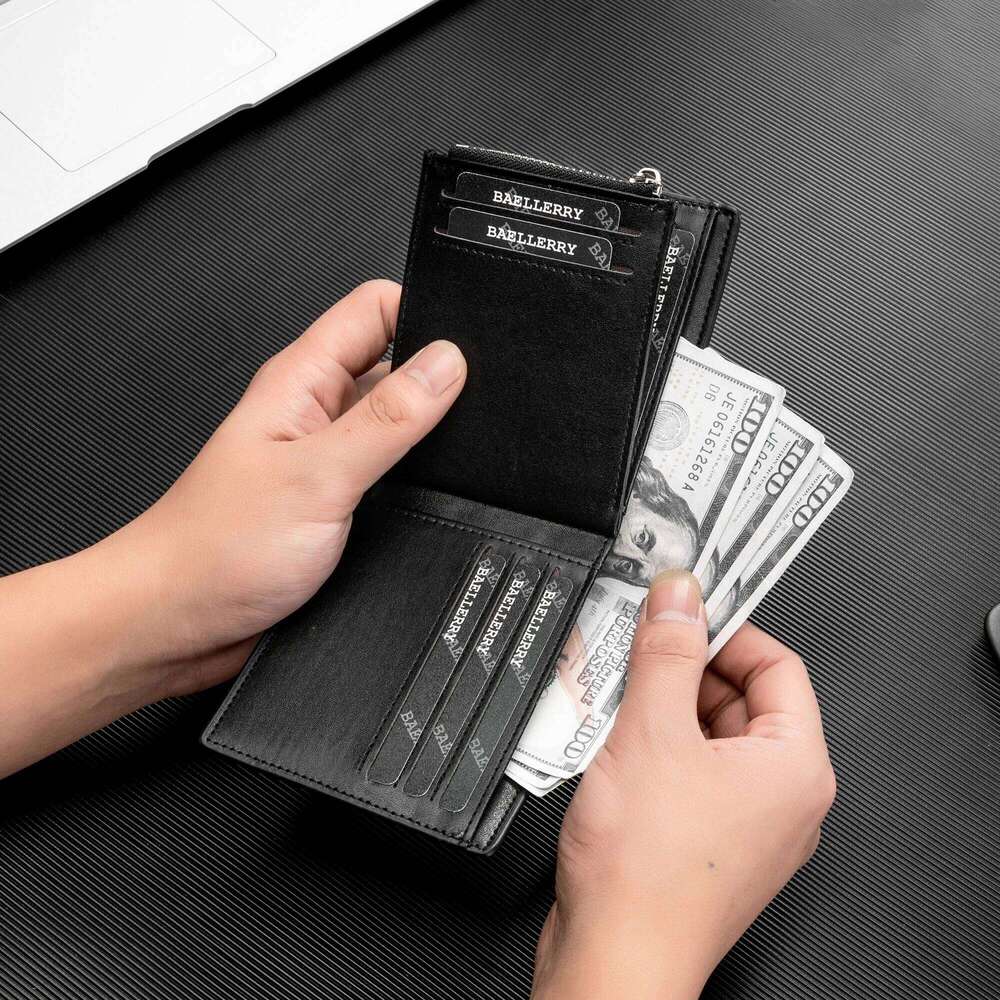 New Short Wallets High Quality Card Clips Zipper Male Coin Purse ID & Photo Holder Luxury Big Capacity Men Wallet C260304