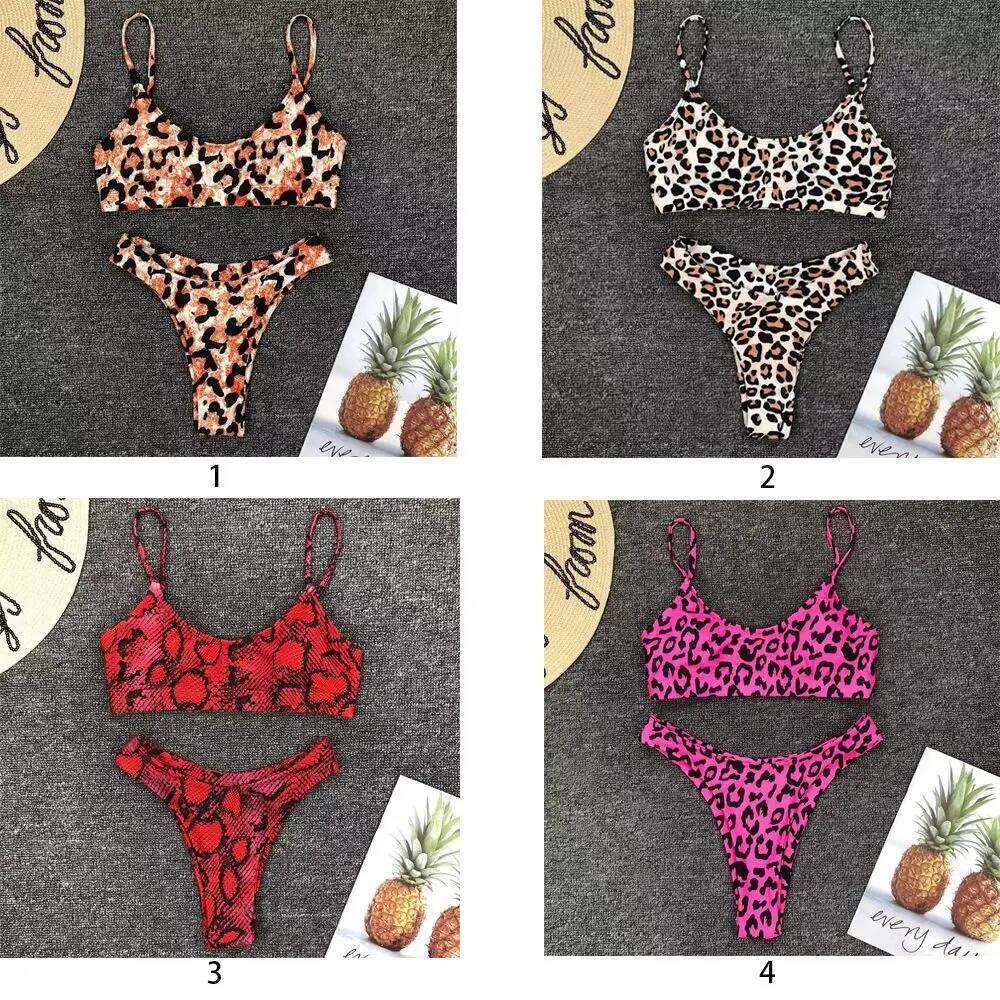 Vacation Low Waist Two Piece Sexy Bikini Set Leopard Print Swimsuit Split Swimwear Y260303
