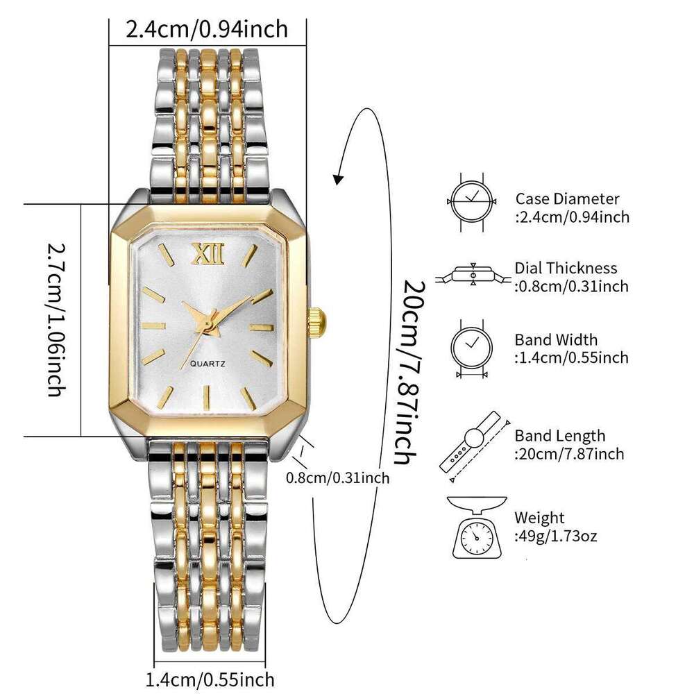 4PCS Elegant Women Rectangle Roma Dial Wristwatch Fashion Alloy Strap Quartz Watch With Diamond Bracelets Set Without Box XJ260303