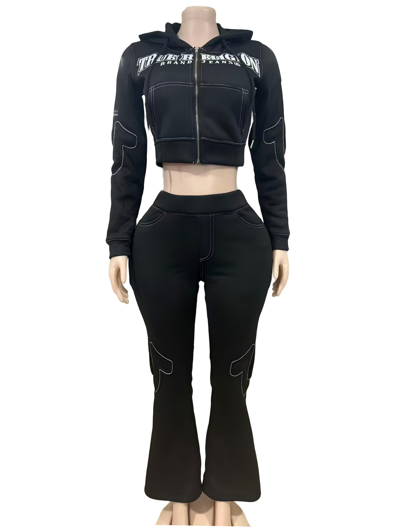 FC1400 autumn women spicy casual cardigan hooded sweatshirt letter printed sportswear bell bottom pants fashionable women clothing designer