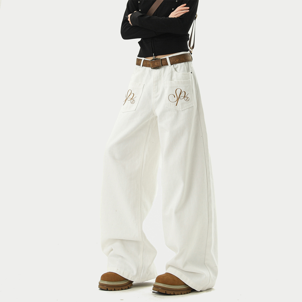 American-style Reverse-wear Letter-embroidered Jeans Designer Pants For Women And Men Autumn Trendy Brand Loose Wide-leg Design Straight Casual Pants