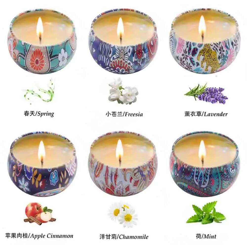 6PCS/Set Scented Box Vintage Flower Rose Lavender Candle Jars Soy Wax Fragrance Candles Wedding Birthday Gift Home Decor W260304