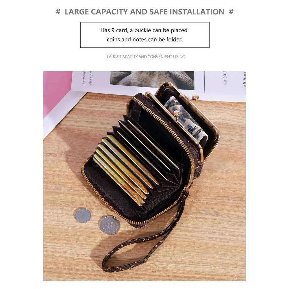 New Women's Wrist Strap Short Old Flower Zero Wallet Large Capacity Coin Letter Multi Card Bag Money Clip C260304