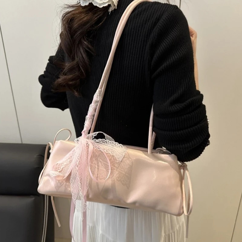 French Elegant Square Bag Korean Bow Decoration Pu High-quality Bag Niche Simple Ballet Style Shoulder Bag Casual Women Bags 260306