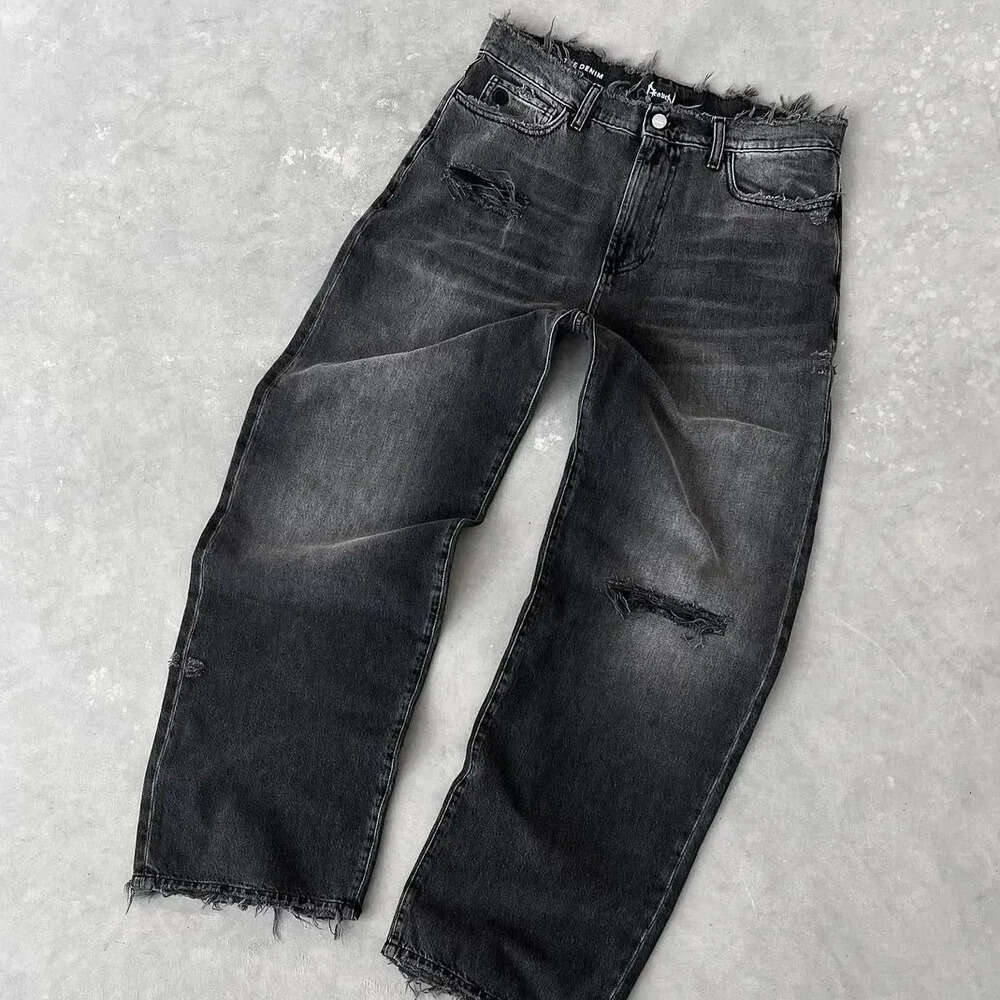 Men's Jeans Retro Blue Baggy Jeans High Waist Wide Leg Trousers Streetwear Hip Hop Embroidery Graphic Daily CommuteMen's Clothing