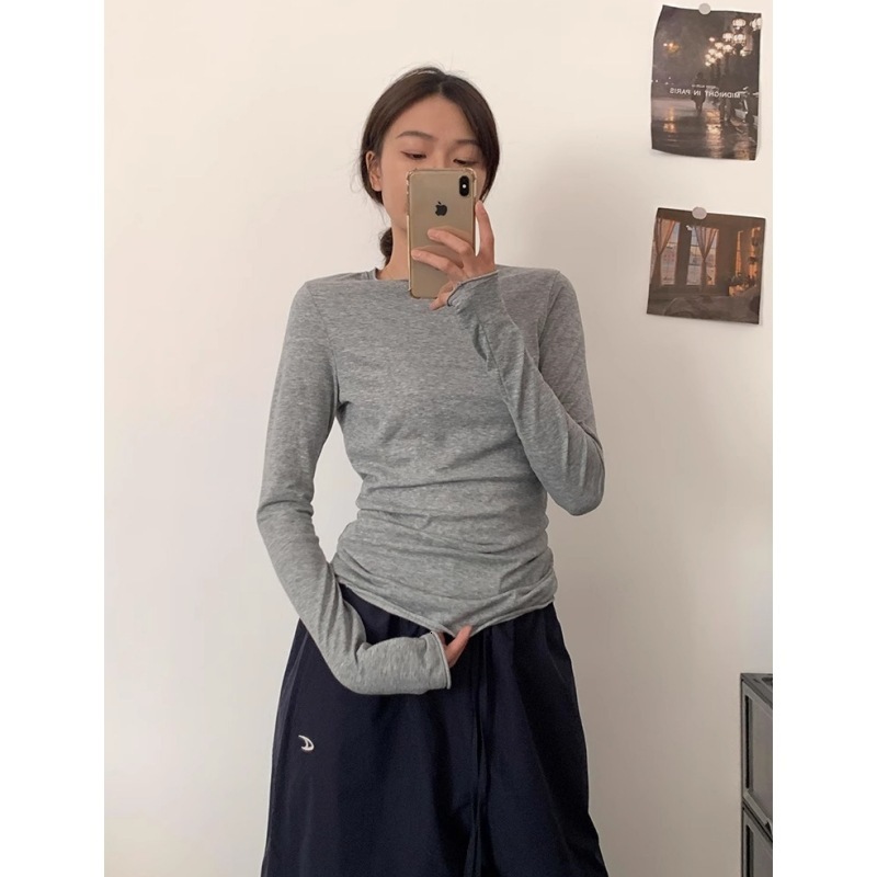 Polo Designer Shirt Shirt Korean-style Simple Base Shirt For Women Shoulder Slimming Inner Top Fashionable Designer Hoodie Knitted Long-sleeve T-shirt
