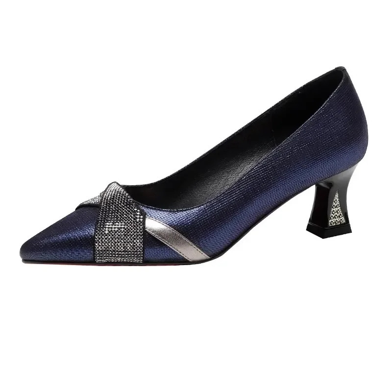 Women Cute Sweet Navy Blue High Quality Floral Crystal Comfort Pumps Lady Fashion Wine Red Heel Shoes Sapatos Femininas H208 260306