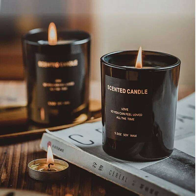 100% Natural Soy Wax Sandalwood Jar Black Scented Candles Glass Container Home Decorative Vase W260304