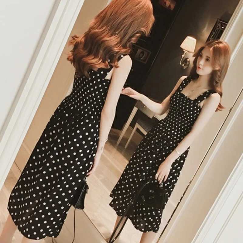 Women Summer Sleeveless Dot Dress Sexy Backless A-Line Spaghetti Strap Beach Style Dresses Camisole Off-Shoulder Folds Vestidos M260304