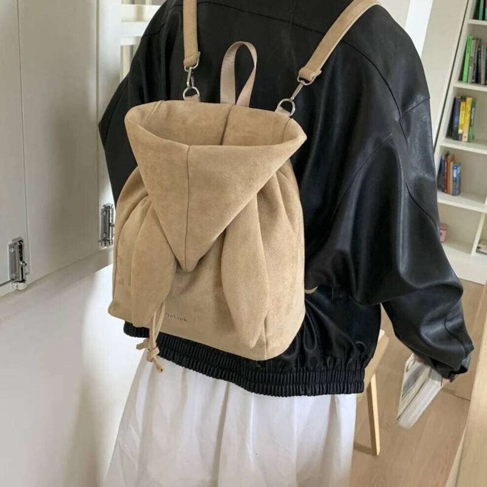OLOEY Creative Sweatshirt Hat Backpack Retro Cute Casual Niche Personalized Design Commuter Bags Solid Color Versatile Backpacks