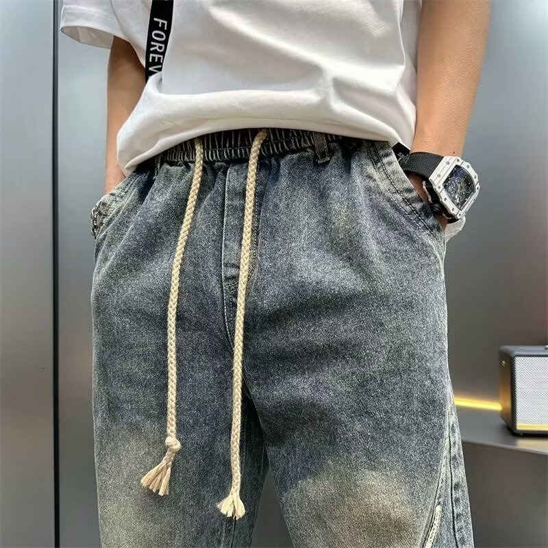 Men's Trendy Work Pants Spring/autumn New Designer Pants Style Loose Casual Pants Versatile Straight-leg Fleece-lined Harem Jeans For Men