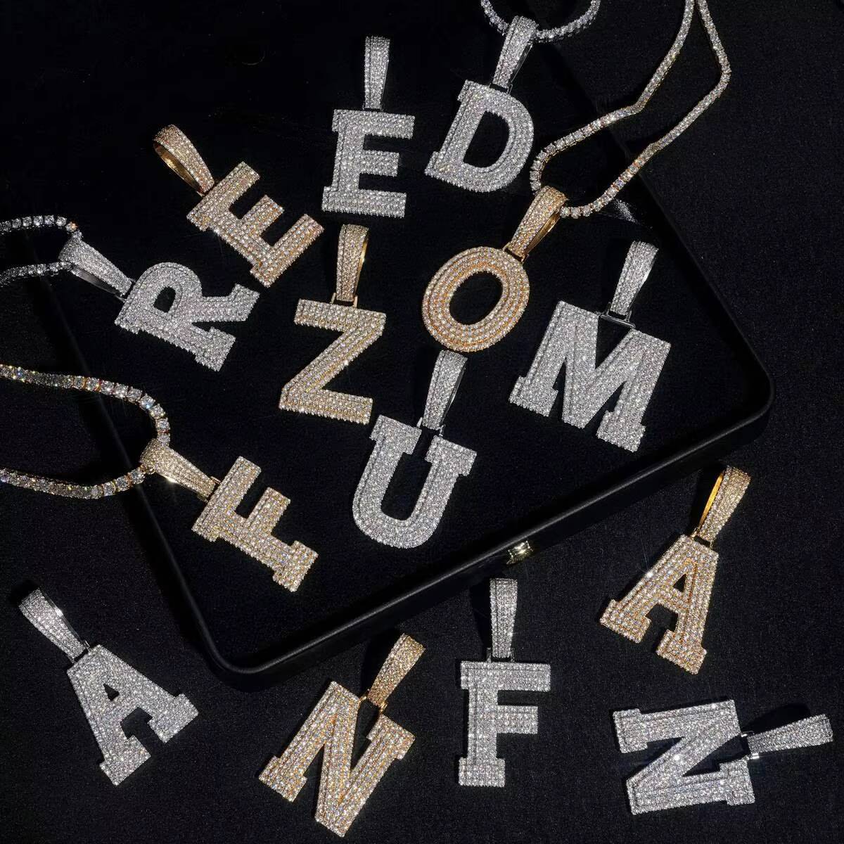 Iced Out Alphabet Charms Pendant Full Moissanite Passes Diamond Tester 925 Sterling Silver Hip Hop Initial Jewelry for Men