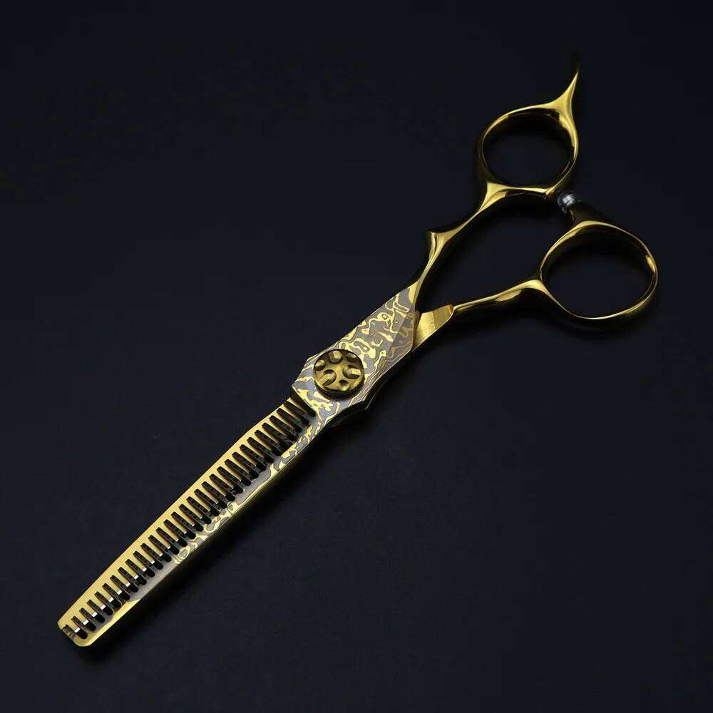 Professional 6 '' Gold Damascus cut hair screw cutting barber tools haircut thinning shears hairdresser scissors H260303