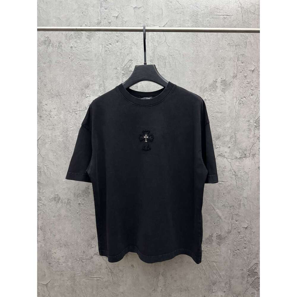 Spring New High Street CH Chrome Short-Sleeve T-Shirt With Cross Patch Embroidery, Unisex, Round Neck, American Style