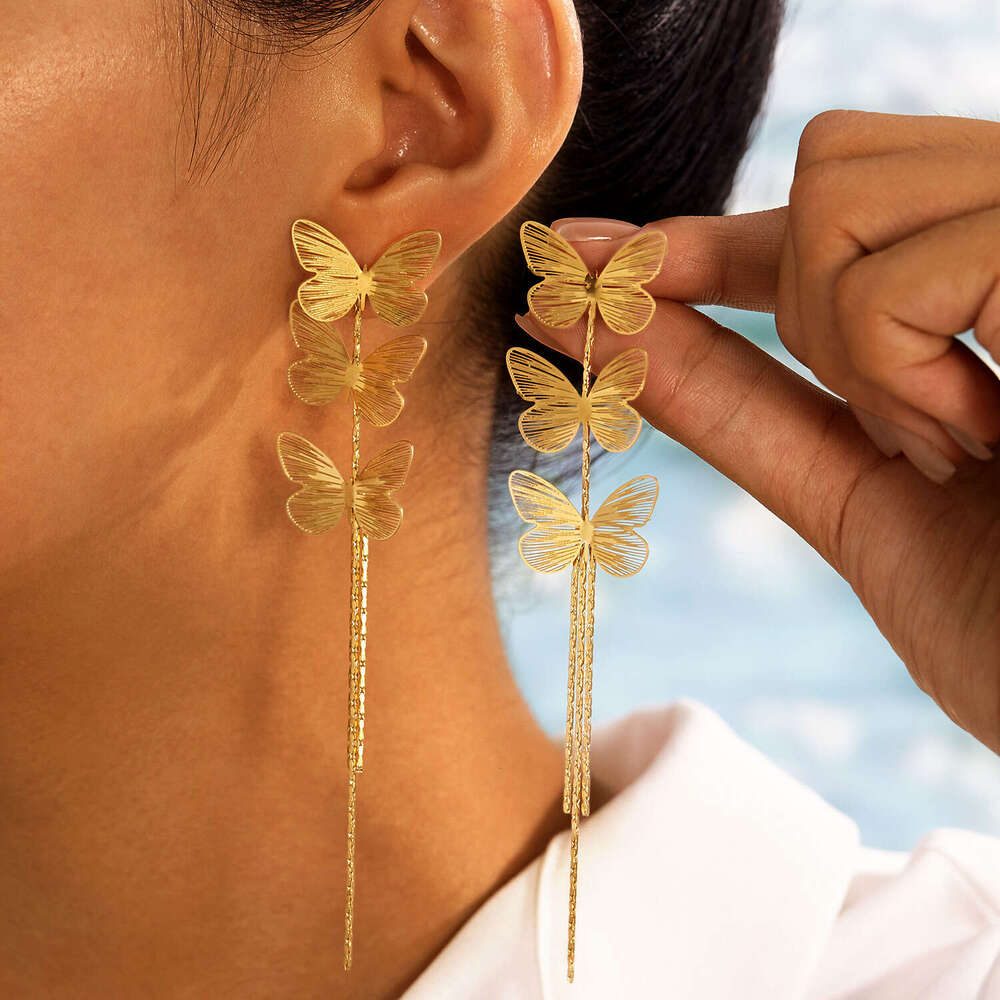Light Luxury Retro Earrings Tassel Butterfly Earrings Fashionable And Versatile Design Earrings