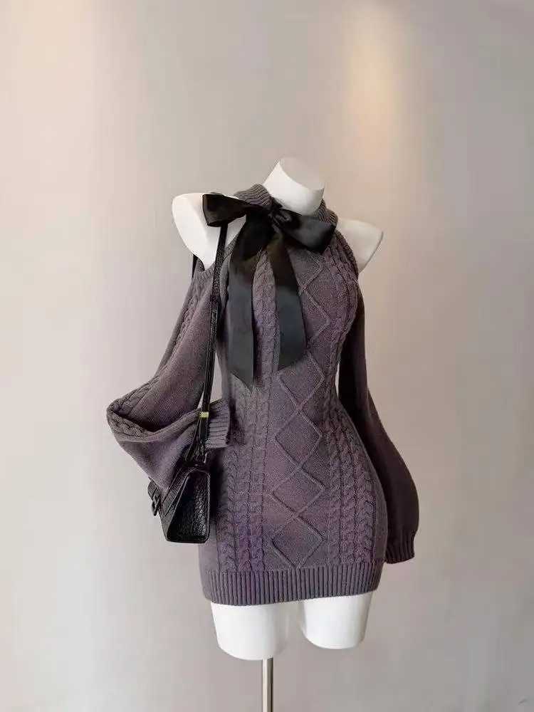 Sexy Bodycon Slim Knitted Dress Solid Elegant Short Party Dress Harajuku Y2k Fashion Dress Woman Chic Design M260304