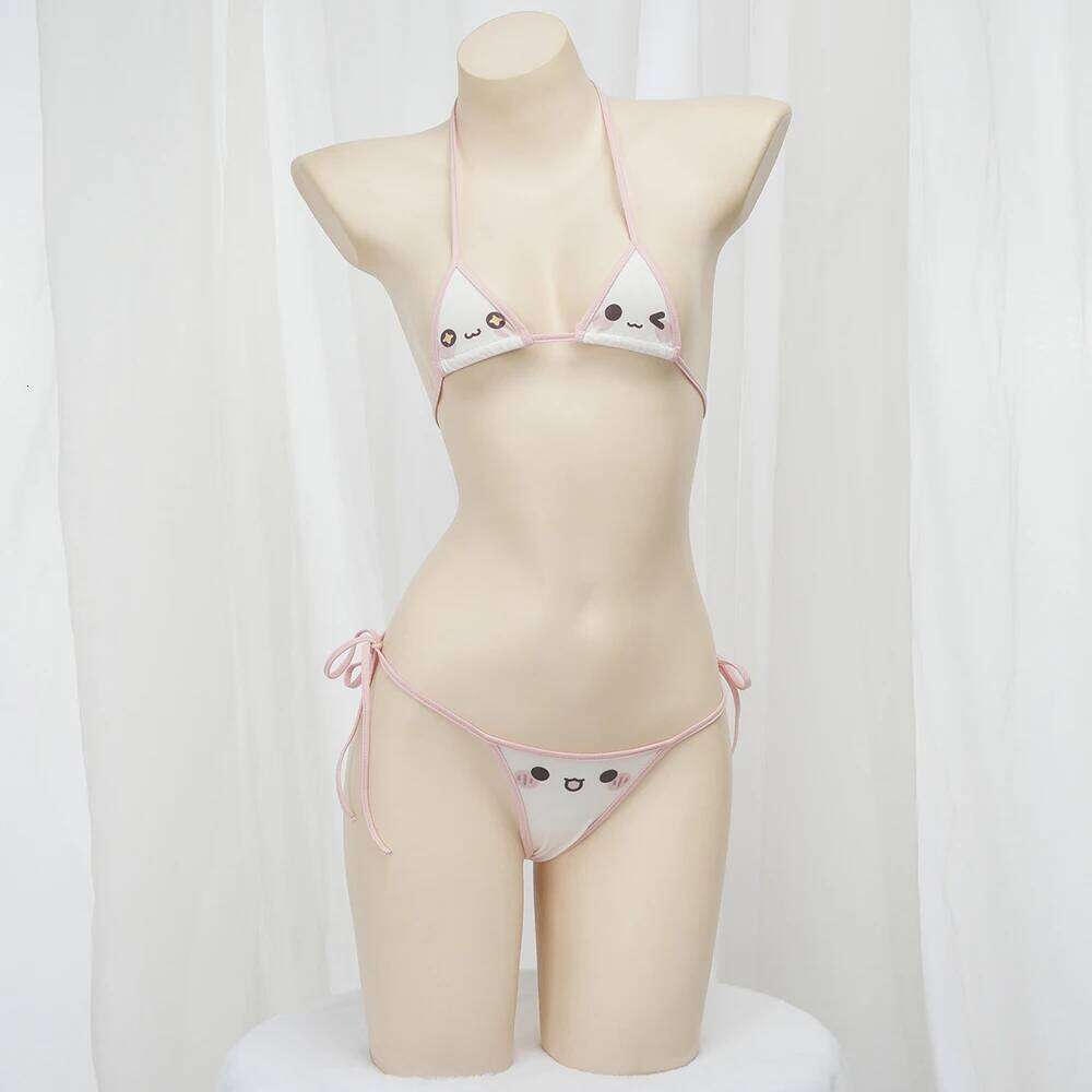 Cute Bikini 2025 Anime Kawaii Girl Cosplay Swimsuit Women Lace Up Bathing Suit Low Waist Bikinis Sets Beach Swimwear Y260303
